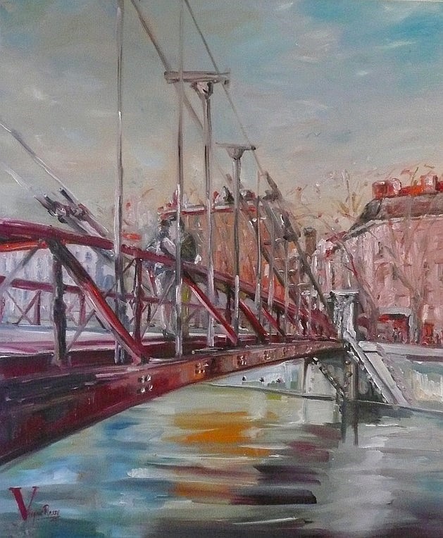 Tableau pont de LYON Virginie Ressy - Painting Bridge French painter artist Lyon France