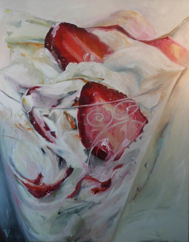 artiste peintre peinture - Acrylique 92x73 Rêve de fraises