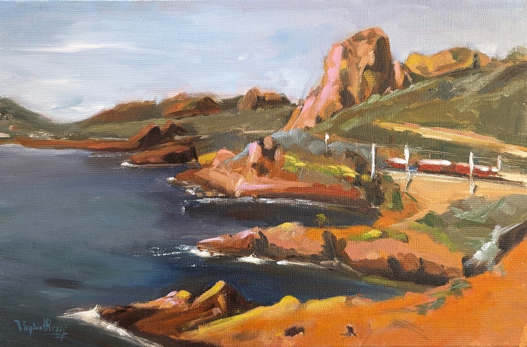 La corniche d'or- Théoule/mer 41X27 huile sur chassis toilé lin