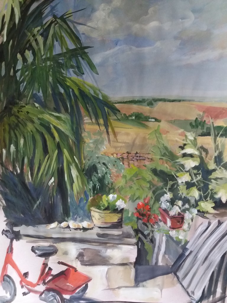 Gouache - Contemporain - Scène de Jardin 