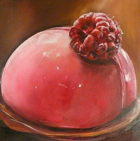 Peinture gateau - peintre lyon - Acrylique 30x30 Dôme framboise