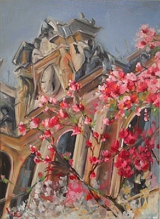 Lyon La bourse aux magnolias 100x81 huile 